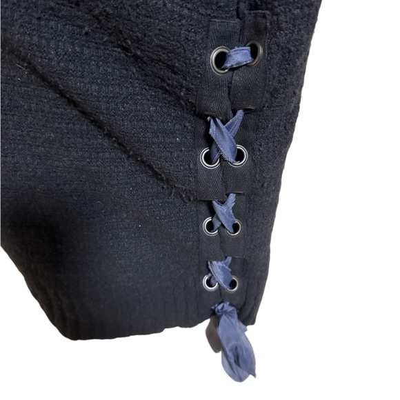 Free People Oversized Black Deep V Sweater Dress w/ Lace-Up Sides — Large - Picture 3 of 5